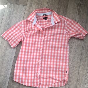 Nautica Coral and White Gingham Short-Sleeve Shirt